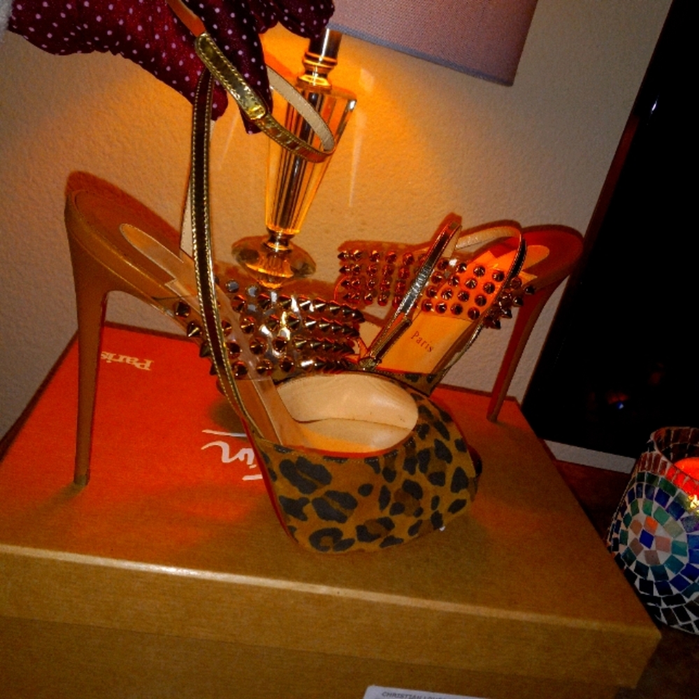 Christian Louboutin Leopard and Gold Spiked Heels